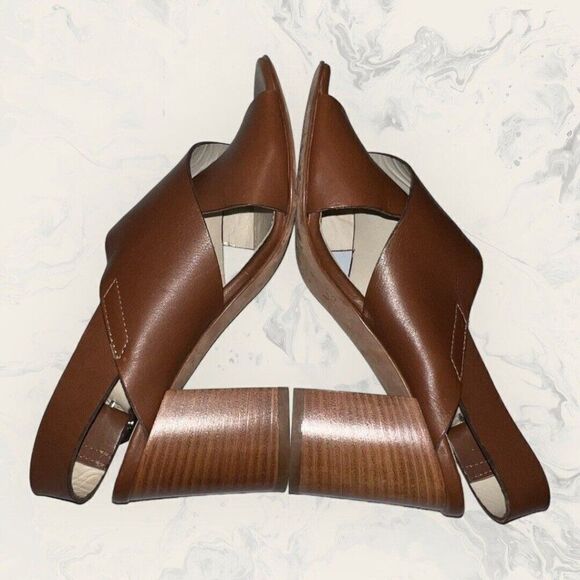 Napoleoni Leather Criss Cross Brown Leather Block Heel Sandal Women’s Size 5-5.5 - Picture 4 of 8